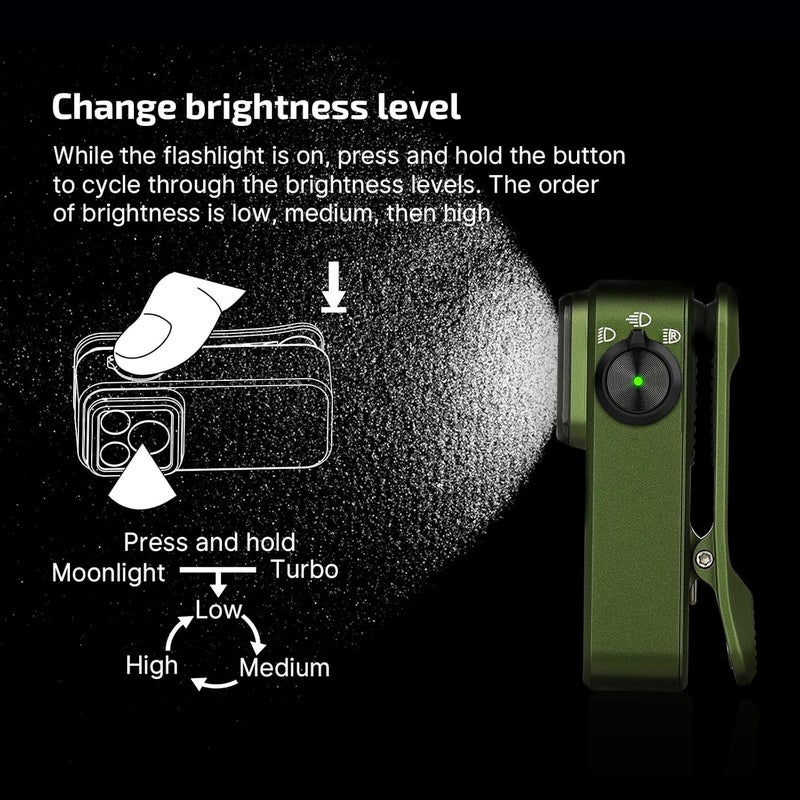 OLIGHT مصباح Oclip Pro EDC القابل للتعليق، قابل للشحن 500 لومن مع ثلاث حلول إضاءة، شحن Type-C، مصابيح مغناطيسية للإشارة، ركوب الدراجات، الاستخدام الخارجي أو الداخلي (أخضر OD) - Image 4